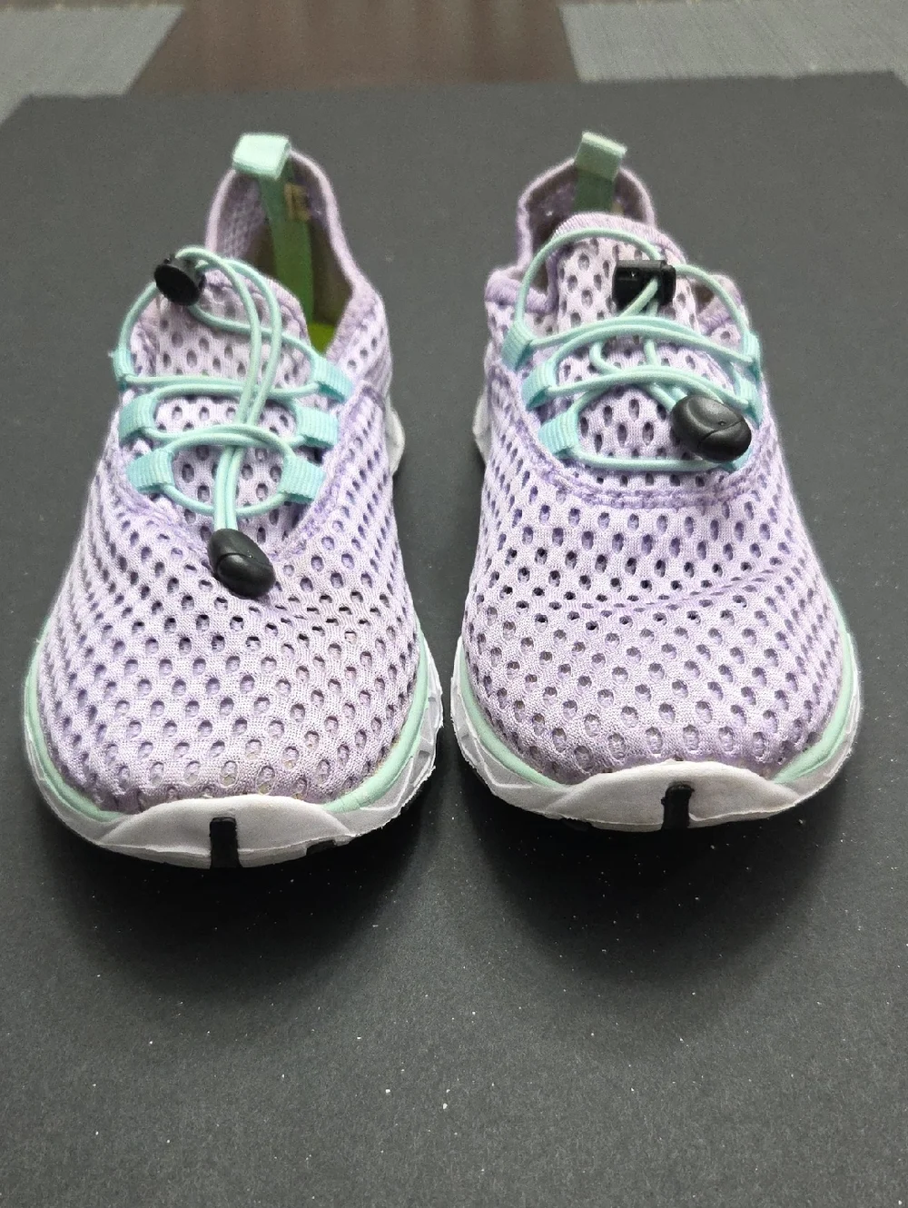 Kids Lightweight Lavender Mesh Slip-On Watershoes with Mint Accents
